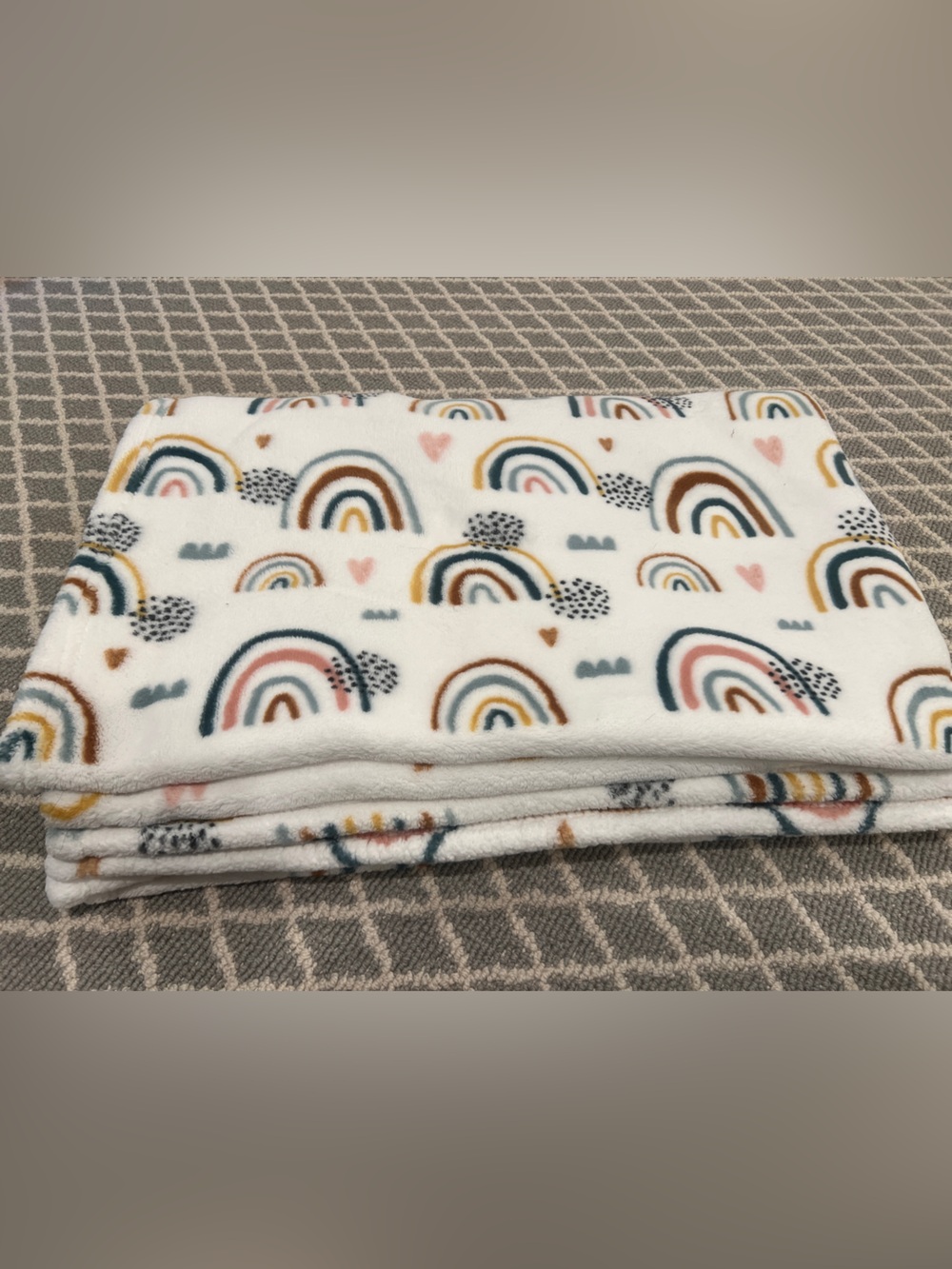 50” x 70” Rainbow Printed Fleece Throw Blanket in Cream with Multi-Colored Print